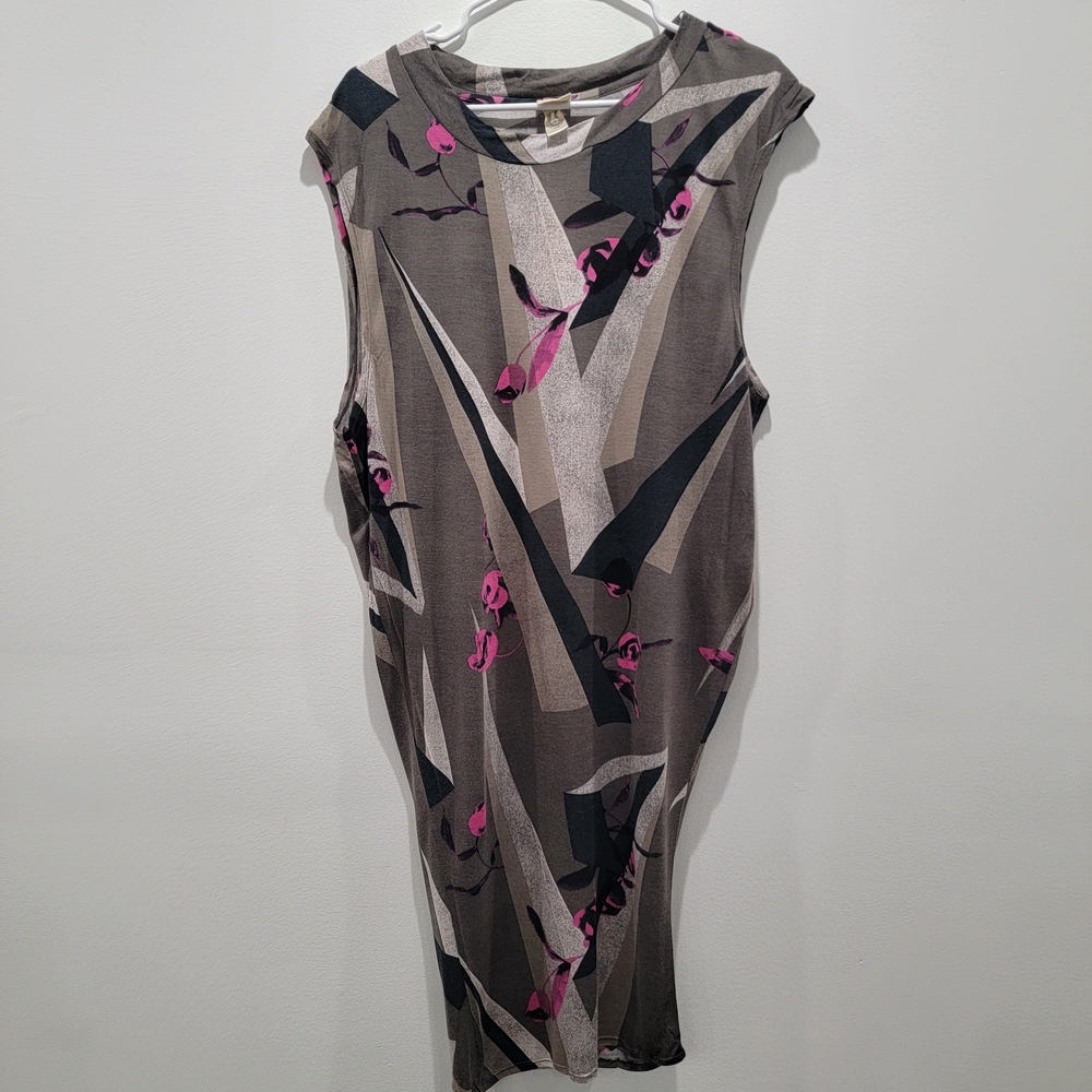 Diesel Abstract Gray and Pink Midi Dress